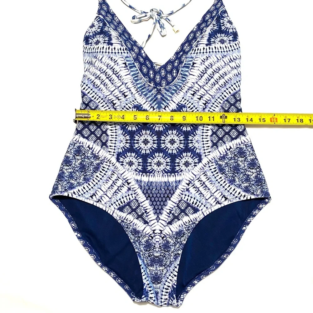 Jessica Simpson Bondi One-Piece Swimsuit Size L Blue & White Tie-Dye Boho - Picture 12 of 15